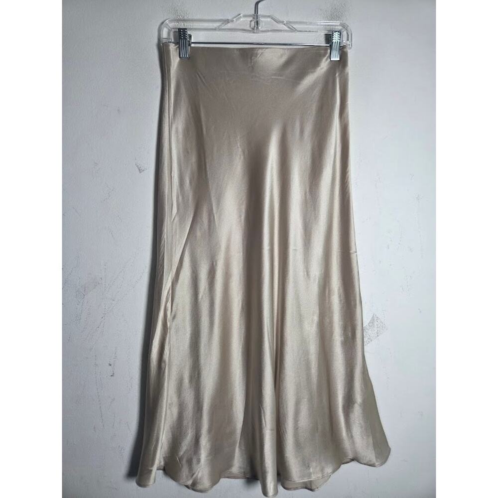 Quince Champagne Beige 100% Washable Silk Pull On Straight Skirt size Small - Picture 3 of 5